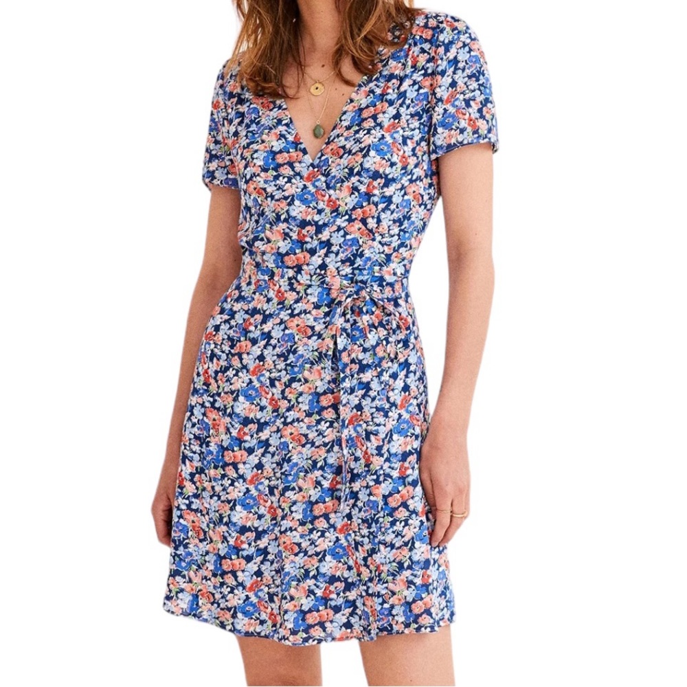 Sezane Anastasia Blue Poppy Floral Wrap Dress Women's size 34 / US size 2